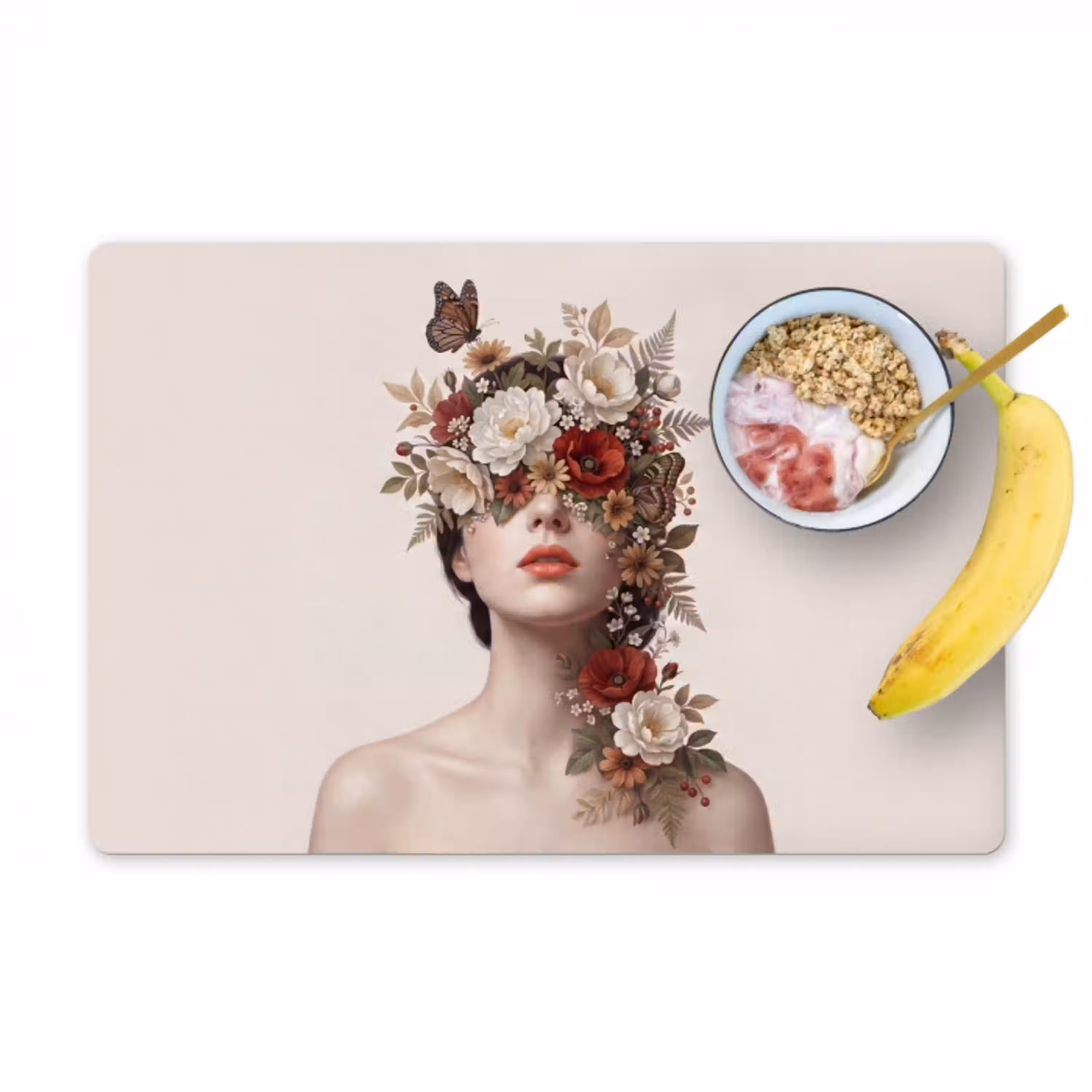 Portret - Bloemen - Cremé Placemat vinyl groot -zzzproduct_Kitchenyeah-website