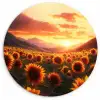 Zonnebloemen - Zonsondergang - Landschap Wandcirkel kunststof plaat 5mm dik klein -3d
