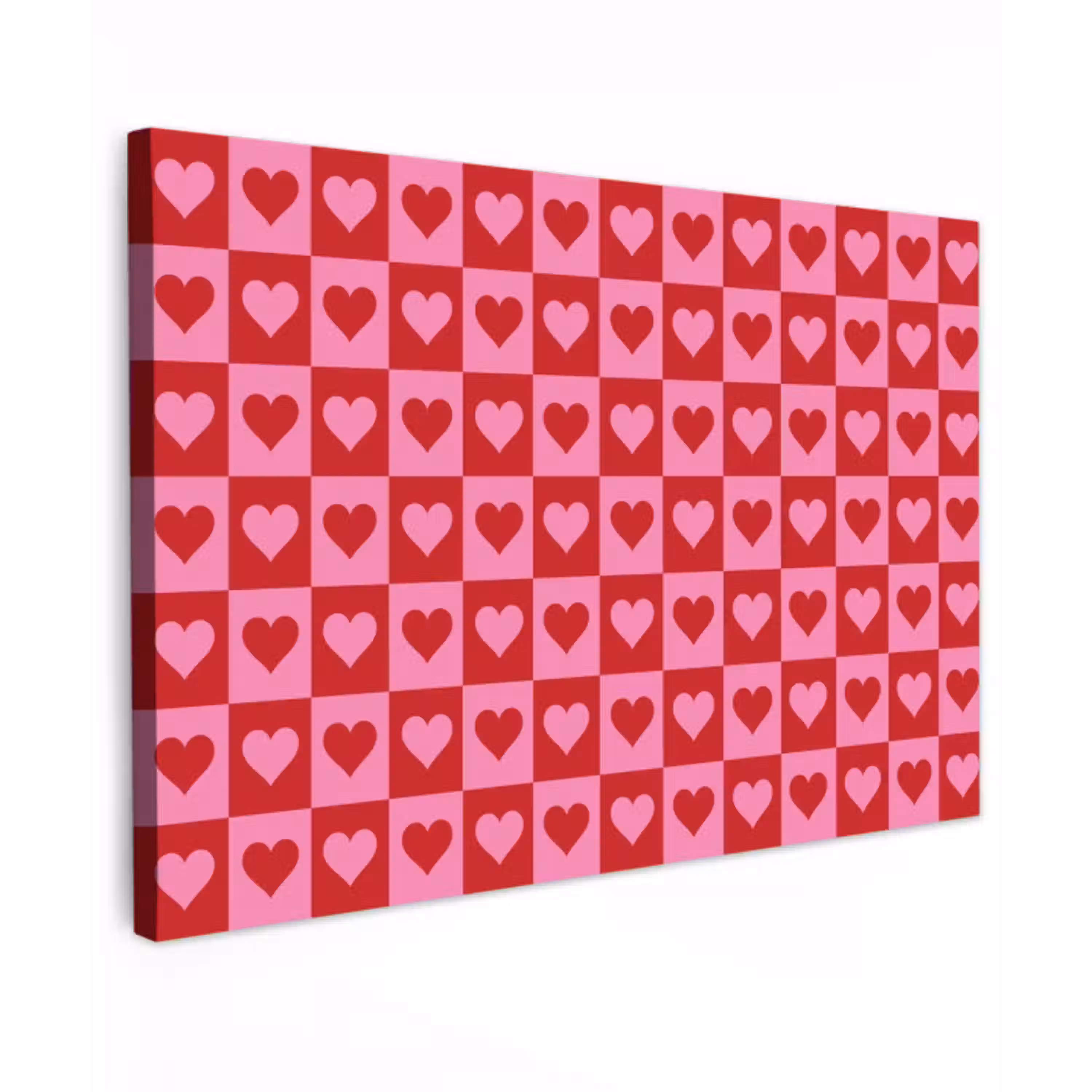 Rood - Roze - Schaakbord - Valentijn Tuinposter op houten frame 2 cm dik klein -3d