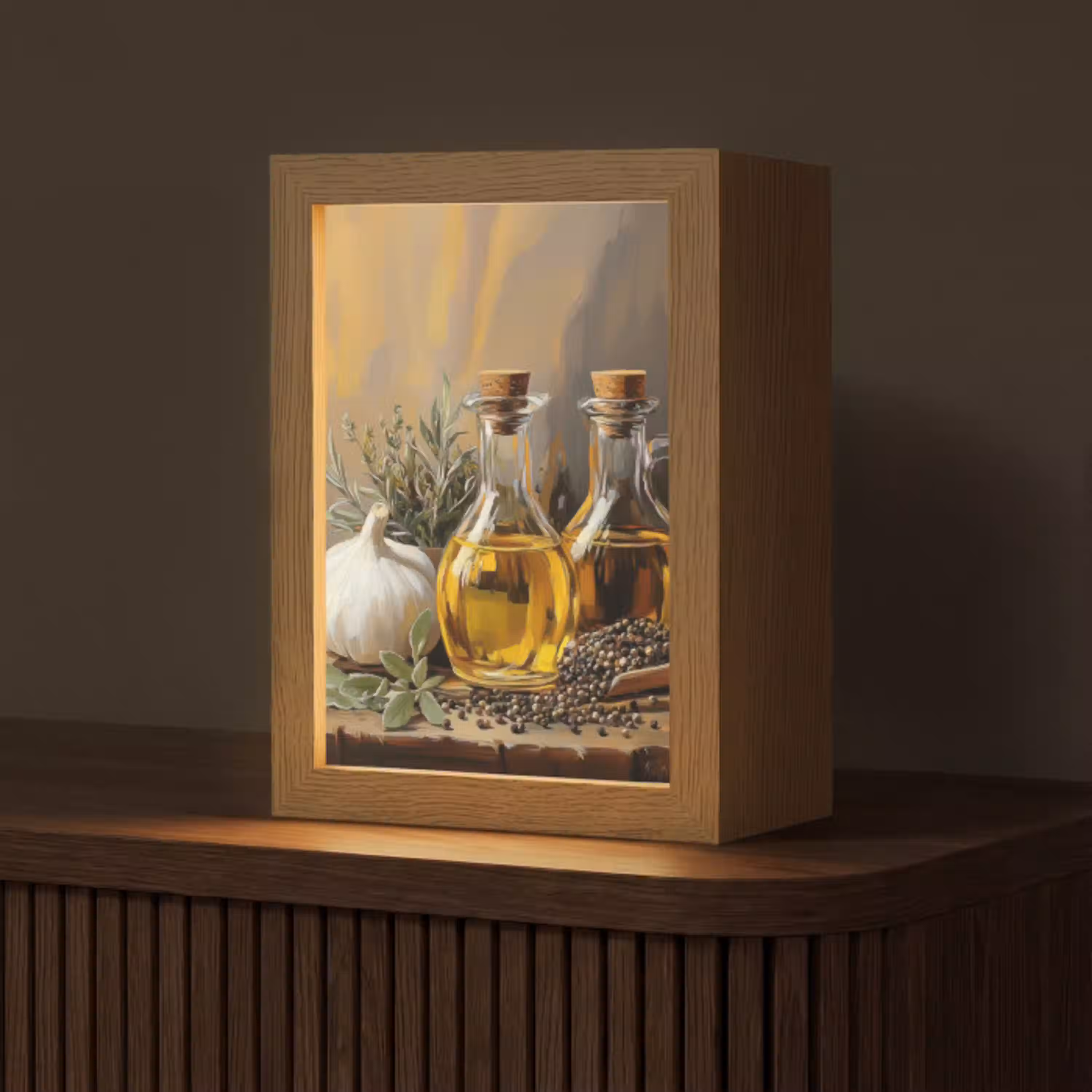 Stilleven - Olijfolie - Knoflook - Kruiden Light Box met kabel (Tafellamp) klein -z3d_website