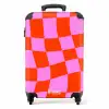 Golvend dambordpatroon in rood en roze NBS - Handbagage koffer - Kinderen Unisex middel -productfoto_recht
