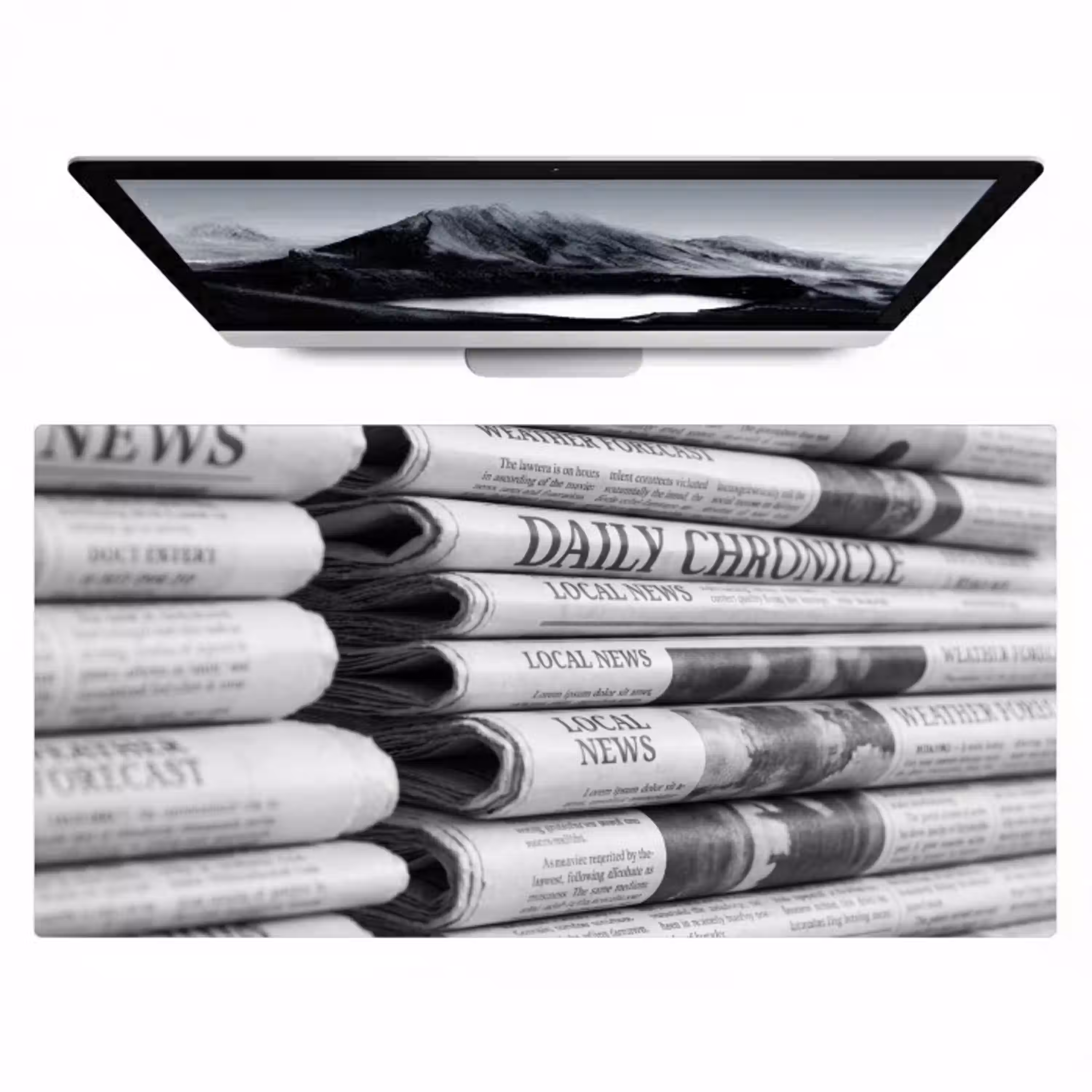 Krant - Stapel - Nieuws - Zwart-wit - Media Muismat XXL klein -zzz3d