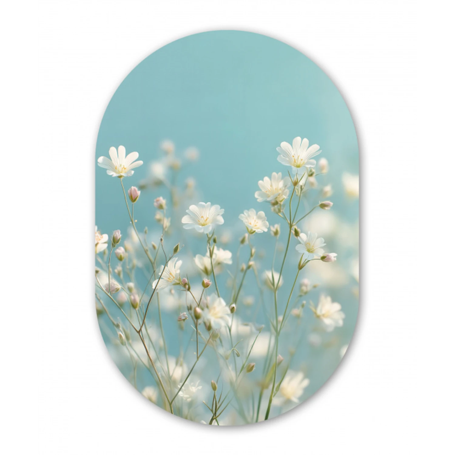 Stengels - Bloemen - Lucht - Wit Wandcirkel Ovaal Aluminium middel -3d