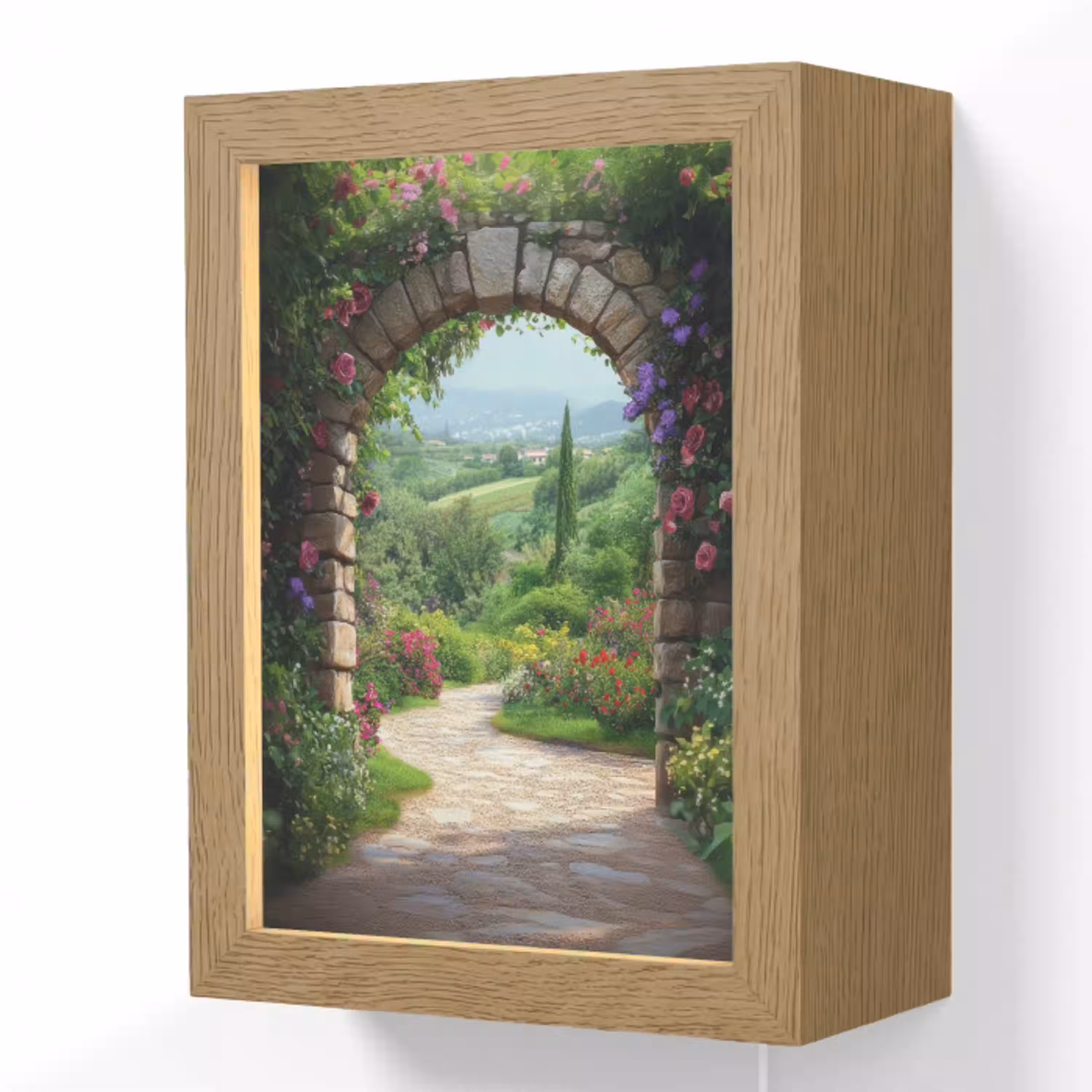 Doorkijk - Landschap - Bloemen - Pad - Uitzicht Light Box met kabel (Wandlamp) klein -3d