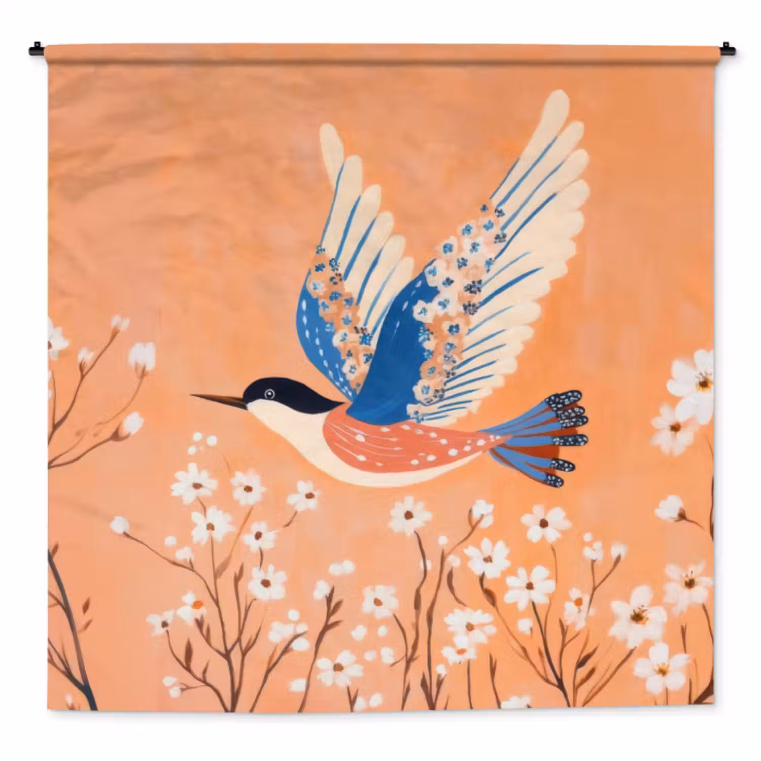 Wandkleed - Vogel - Bloesemtakken - Warm - Kleurrijk