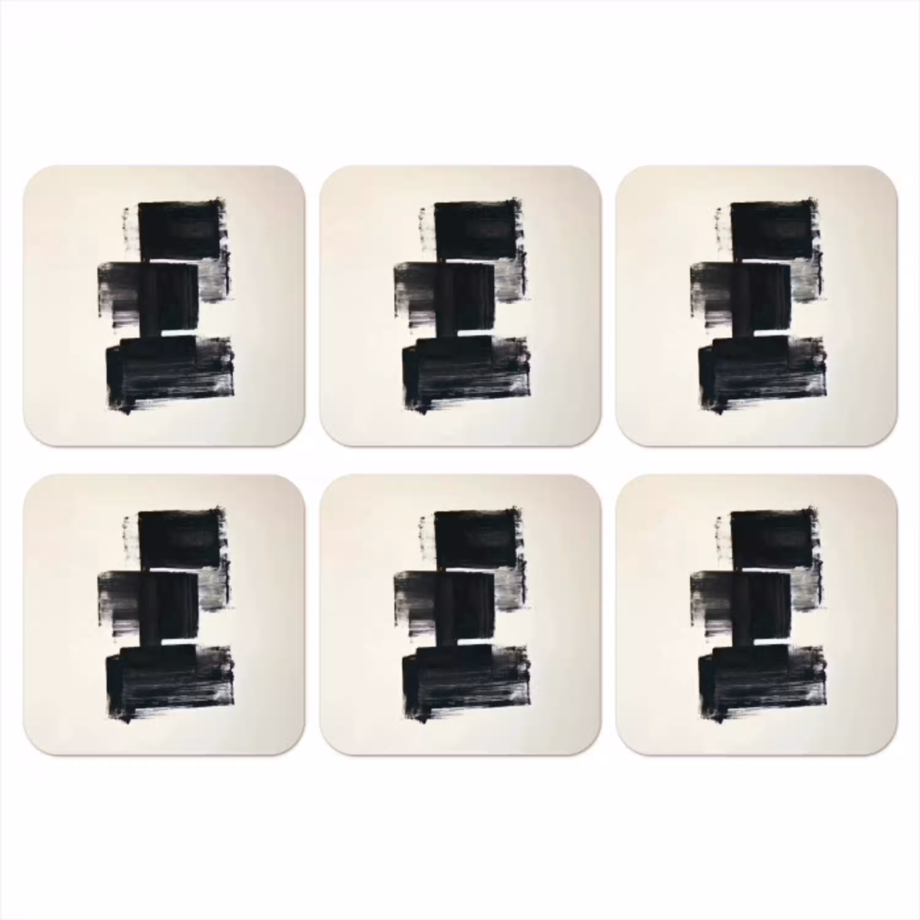 Rechthoeken - Penseelstreken - Abstract - Zwart onderzetter kurk middel -3d