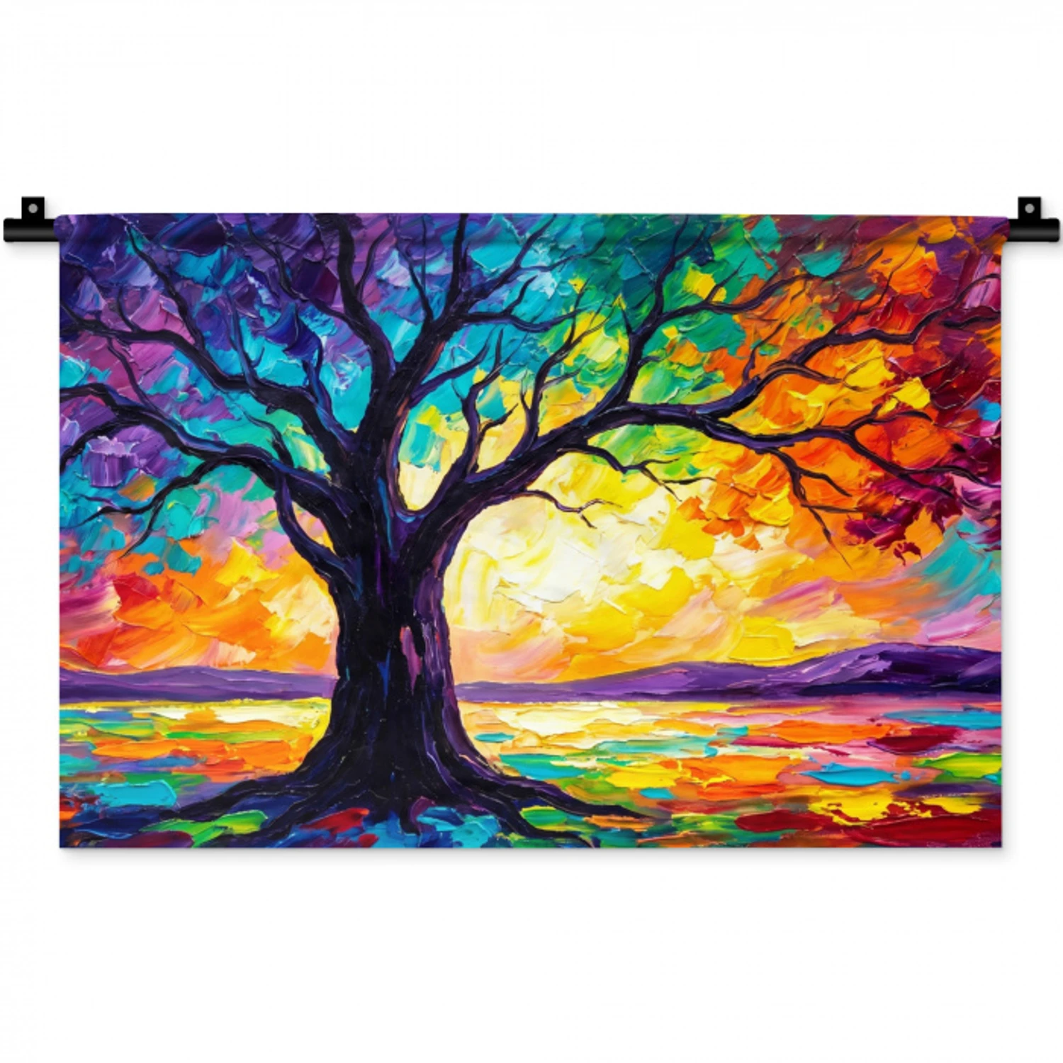 Boom - Landschap - Natuur - Abstract - Kleurrijk Wandkleed katoen klein -zz3d