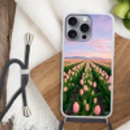 Tulpen - Landschap - Roze Hoesje iPhone 16 Pro Max met koord klein -sfeer4