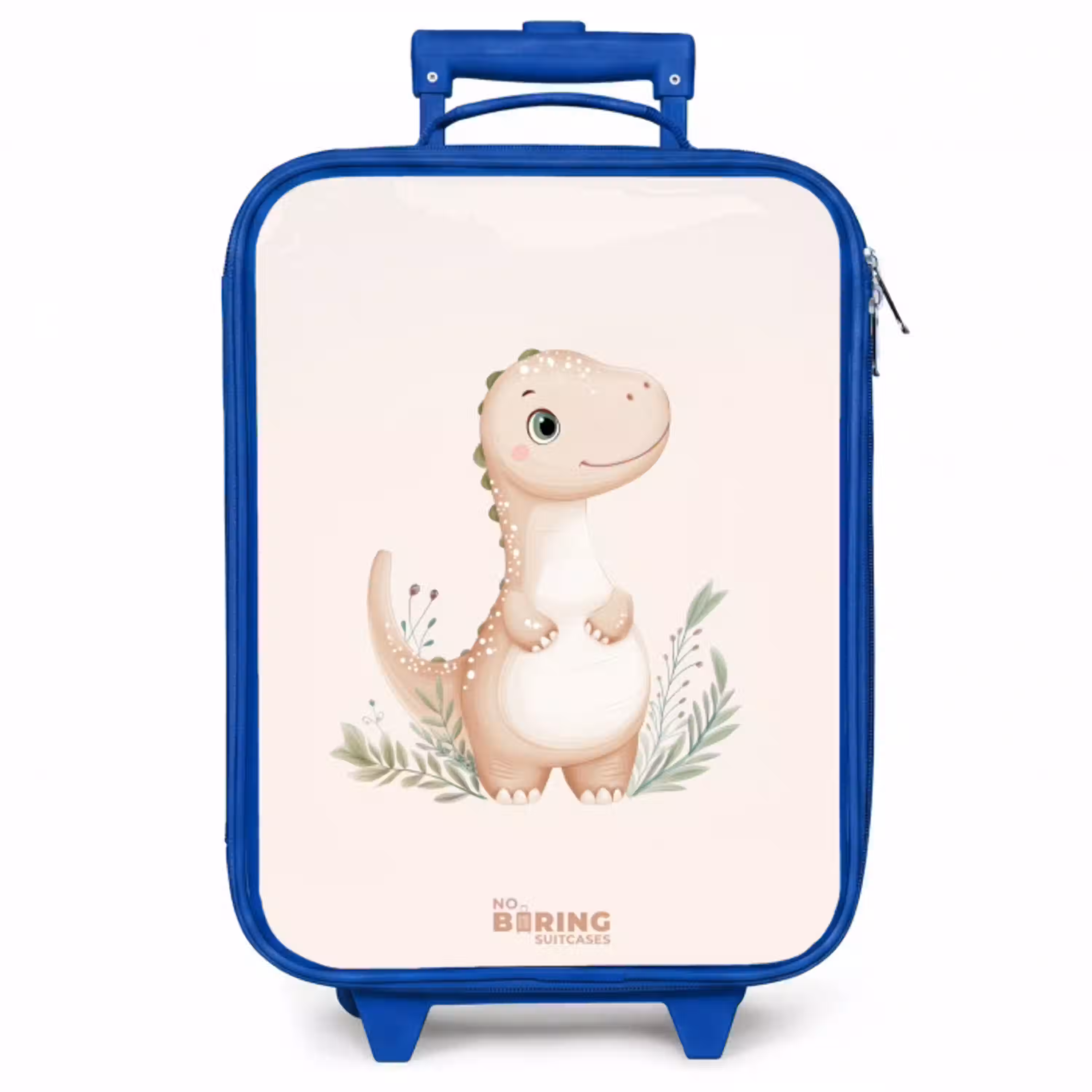 Beige dinosaurus met groene blaadjes Kinderkoffer - Blauw klein -zzz_website3d