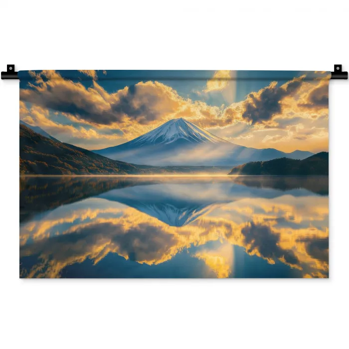 Berg - Rivier - Zonsondergang Wandkleed katoen klein -zz3d
