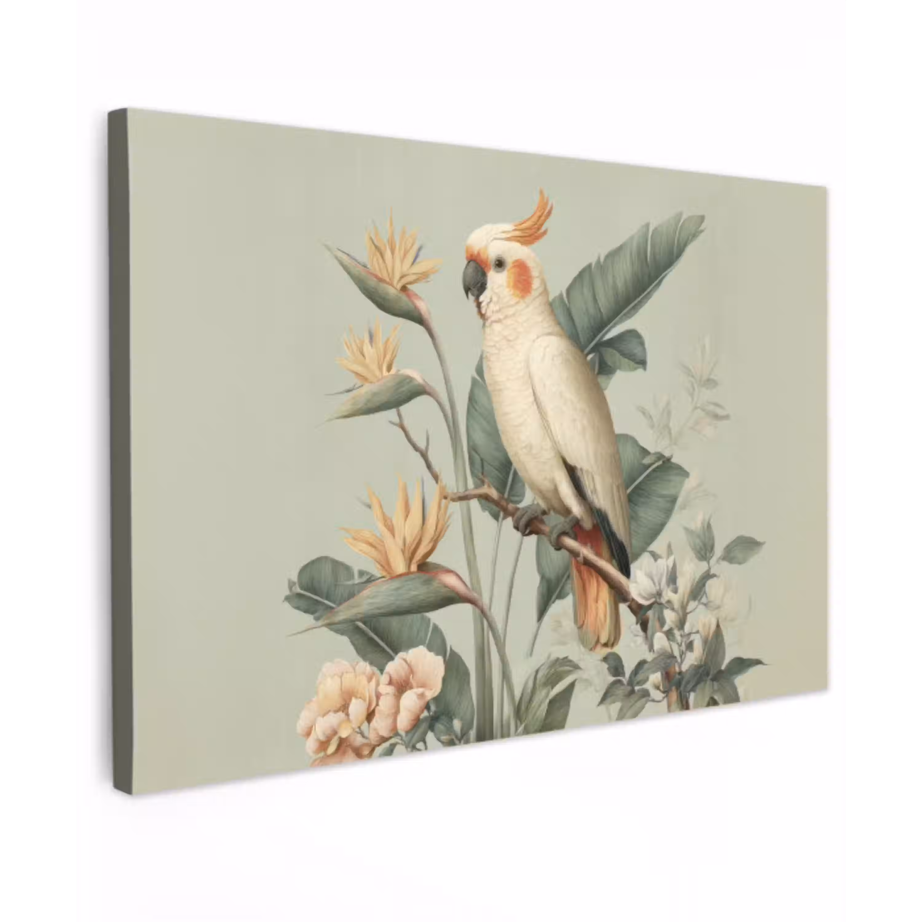 Gele kuifkaketoe - paradijsvogelbloemen - Groen canvas 2cm klein -z3d