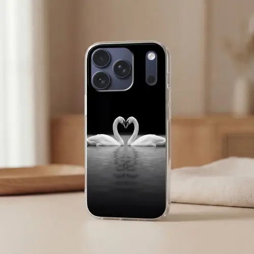 Zwanen - Hart - Zwart - Wit Telefoonhoesje iPhone 17 Pro klein -sfeer2