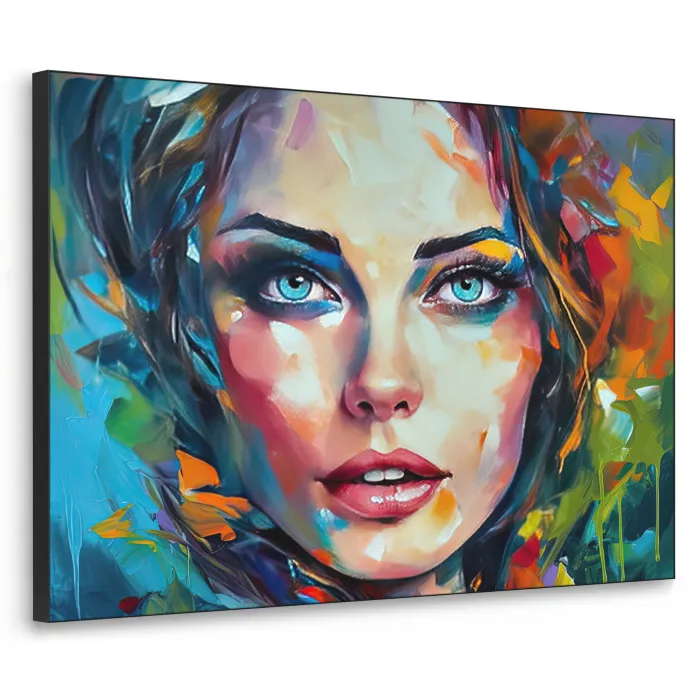Gezicht - Vrouw - Olieverf - Kleurrijk - Kunst Textielframe zwart klein -3d