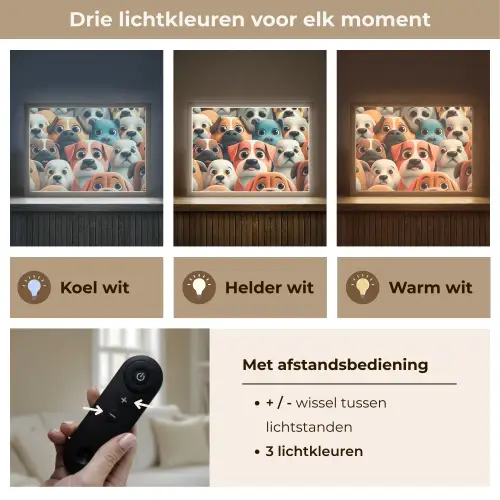 Hond - Dieren - Patronen - Bruin - Meiden - Jongens Light Box met batterij (Wandlamp kind) middel -USP_lichtkleurNL