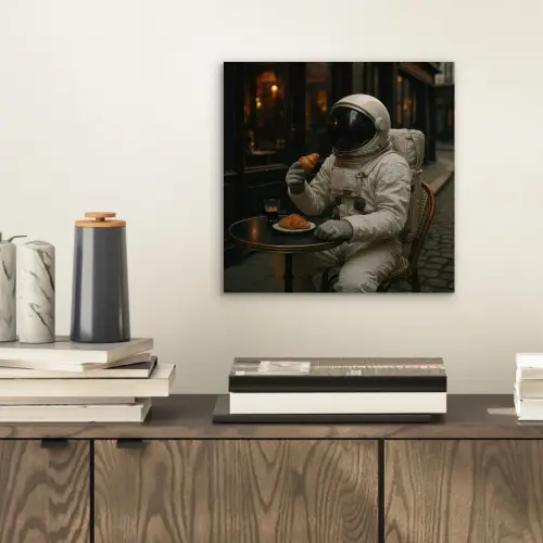 Café - Croissant - Koffie - Astronaut aluminium wit klein -sfeer1