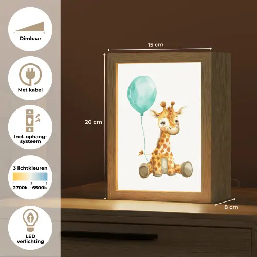Giraf - Baby - Dieren - Blauwe ballon Light Box met kabel klein -USP_NL