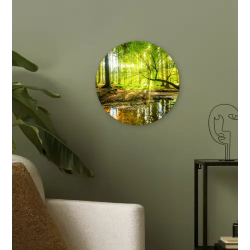 Bos - Landschap - Water - Bomen - Zon - Groen - Natuur Wandcirkel kunststof plaat 5mm dik klein -sfeer3