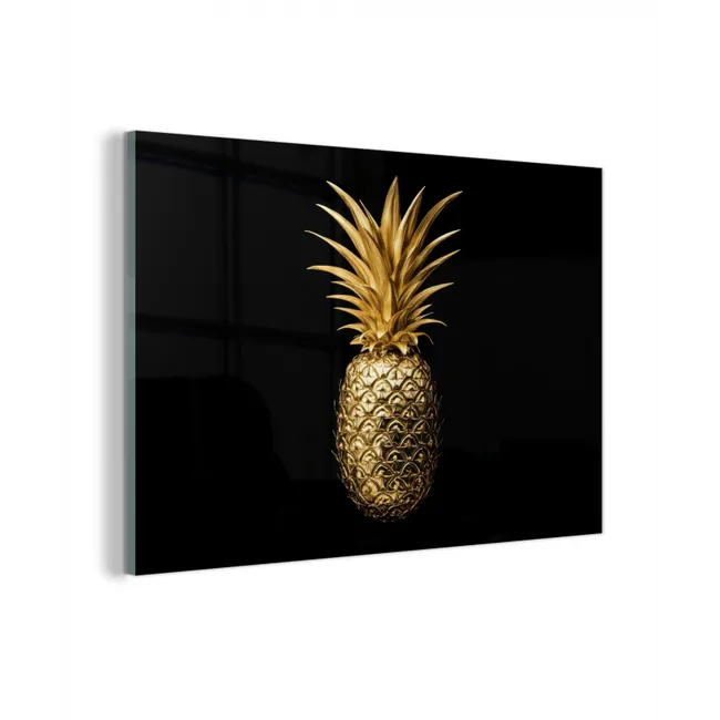 Glas schilderij - Ananas - Zwart - Goud - Luxe