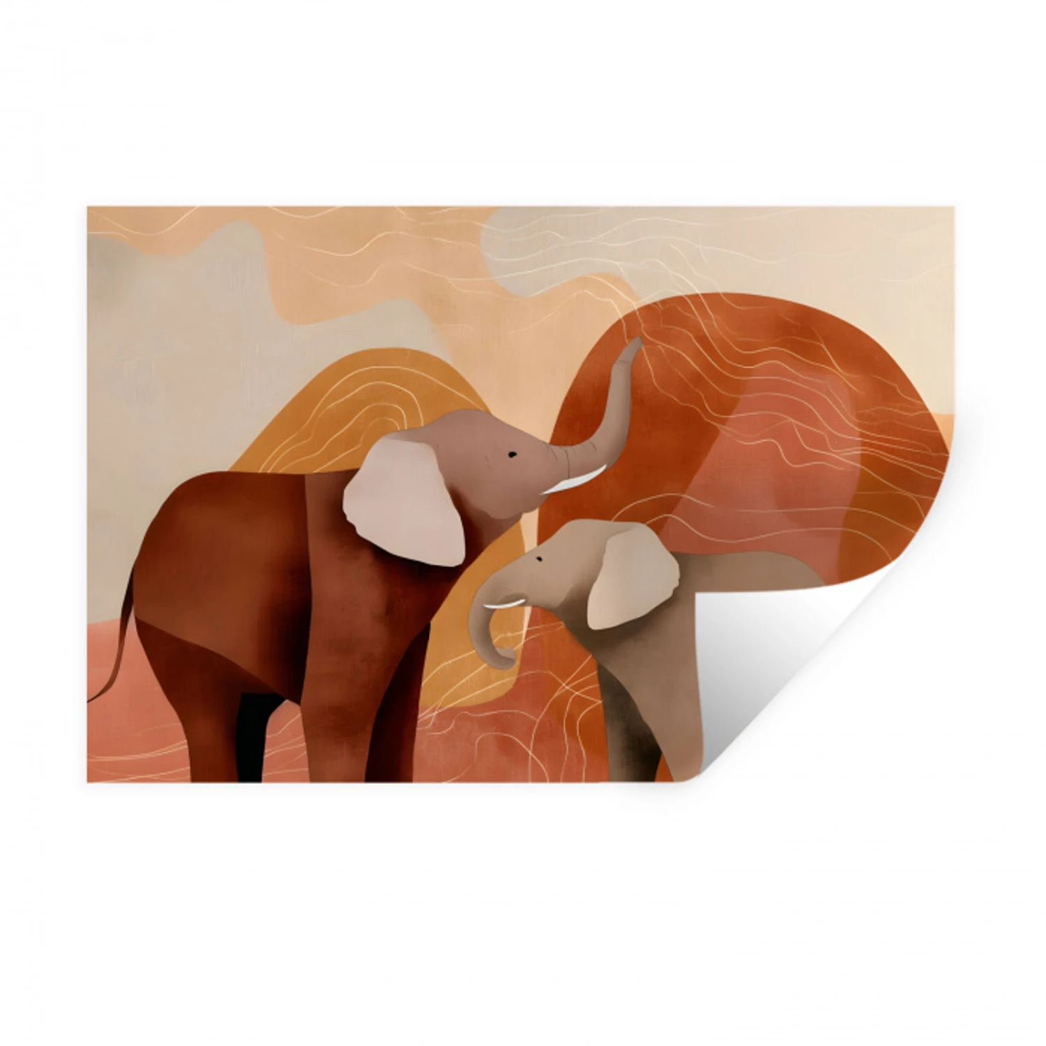 Olifanten - Oranje - Abstract Muursticker klein -3d