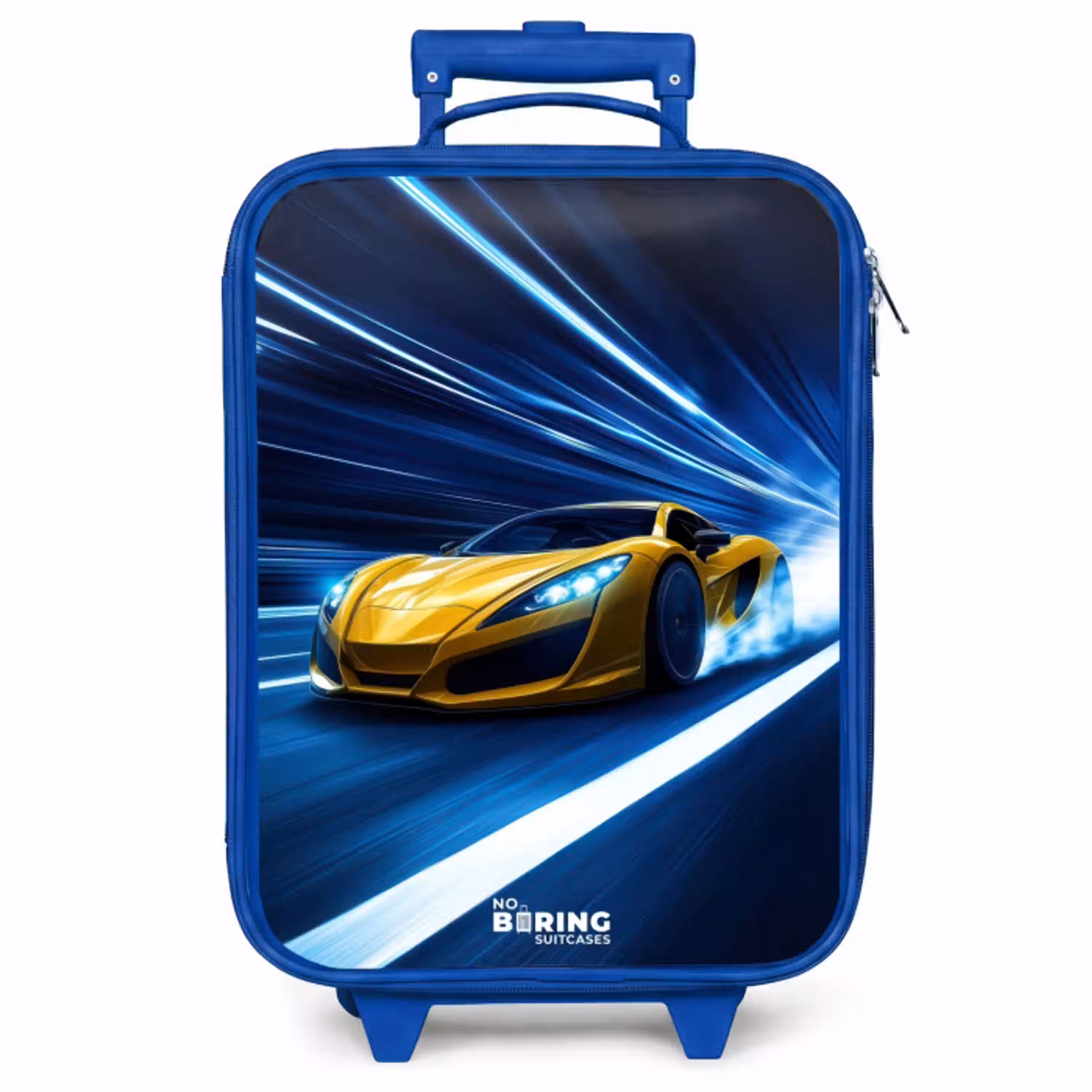 Gele sportwagen in lichttunnel van snelheid Kinderkoffer - Blauw klein -zzz_website3d