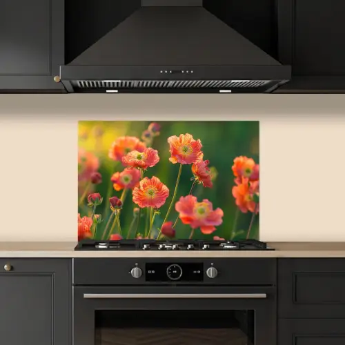 Bloemenveld - Zonnestralen - Oranje keuken achterwand spatscherm klein -sfeer1