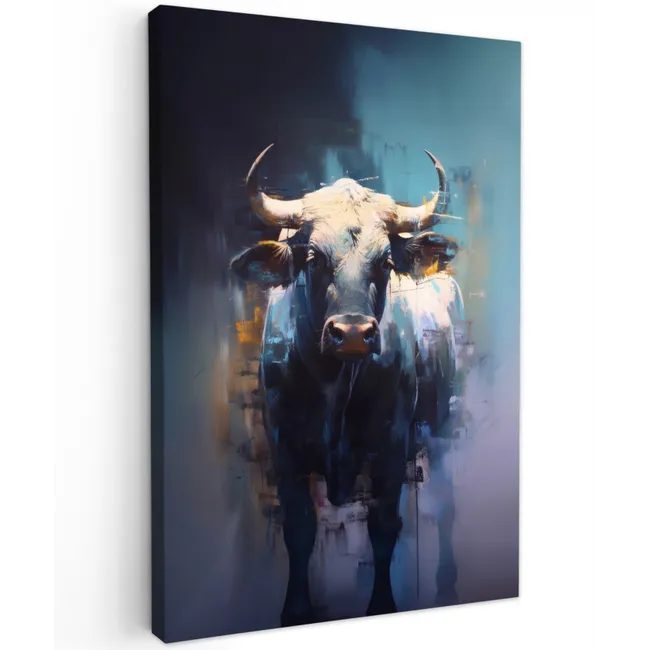 Stier - Zwart - Abstract - Horens Tuinposter op houten frame 2 cm dik klein -3d