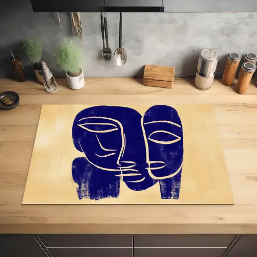 Okergeel - Blauw - Eenvoudige lijnen Inductie beschermer vinyl 3mm klein -sfeer5