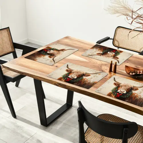 Kerst - Schotse Hooglander - Bruin - Krans Placemat vinyl groot -zzsfeer4_Kitchenyeah-website