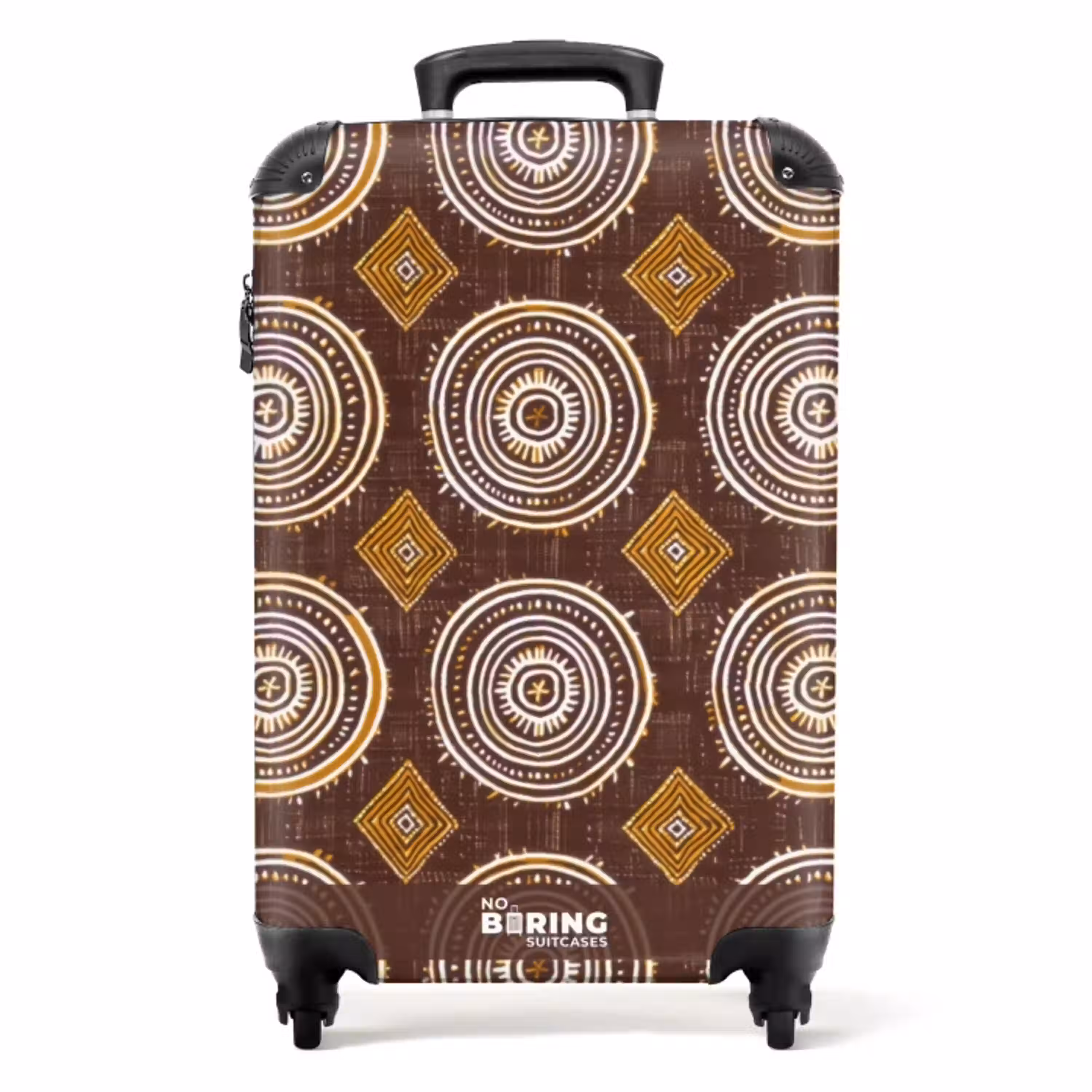 Chocoladebruin - Etnisch - Tribaal - Cirkels - Patroon NBS - Handbagage koffer - Volwassenen Unisex middel -productfoto_recht