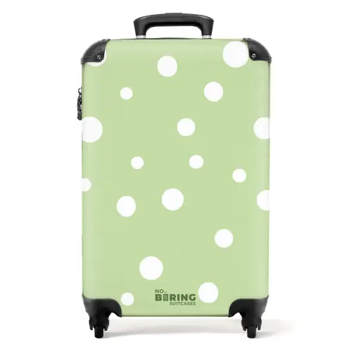 Groene achtergrond met witte stippen NBS - Handbagage koffer - Unisex middel -productfoto_recht