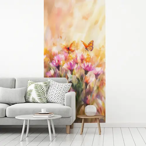 Vlinders - Oranje - Bloemen fotobehang vinyl groot -woonkamer