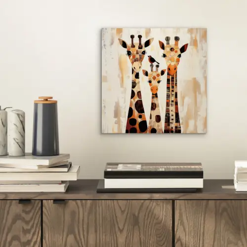 Giraffen - Cartoon - Crème aluminium wit klein -sfeer1
