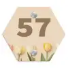 Gekleurde tulpen beige achtergrond - Traditioneel Naambord Hexagon klein -3d