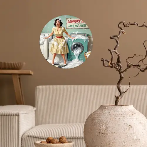 Retro - Blauw - Vrouw Wandcirkel behangsticker klein -sfeer1