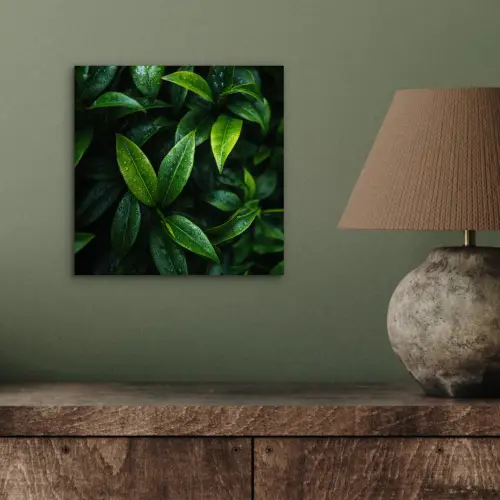 Bladeren - Regendruppels - Licht - Groen aluminium wit klein -sfeer2