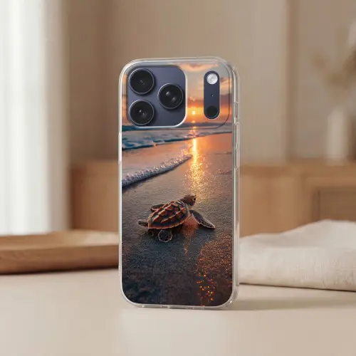Schildpad - strand - Zonsondergang Telefoonhoesje iPhone 17 Pro klein -sfeer2