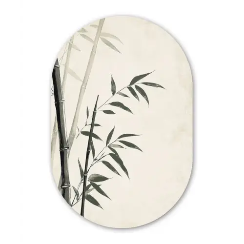 Japandi - Bamboe - Beige Wandcirkel Ovaal Forex klein -3d