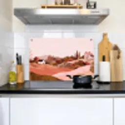 Heuvellandschap - Grafisch - Terracotta Inductie beschemer met haakjes klein -sfeer2