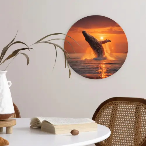 Walvis - Zon - Zee Wandcirkel kunststof plaat 5mm dik klein -sfeer4