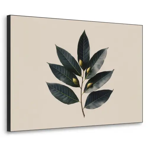 Laurierbladeren - Bloemknoppen - subtiel Textielframe zwart klein -3d