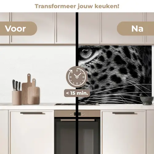 Luipaard - Zwart - Wit - Oog keuken achterwand 2 middel -voor-na2_NL