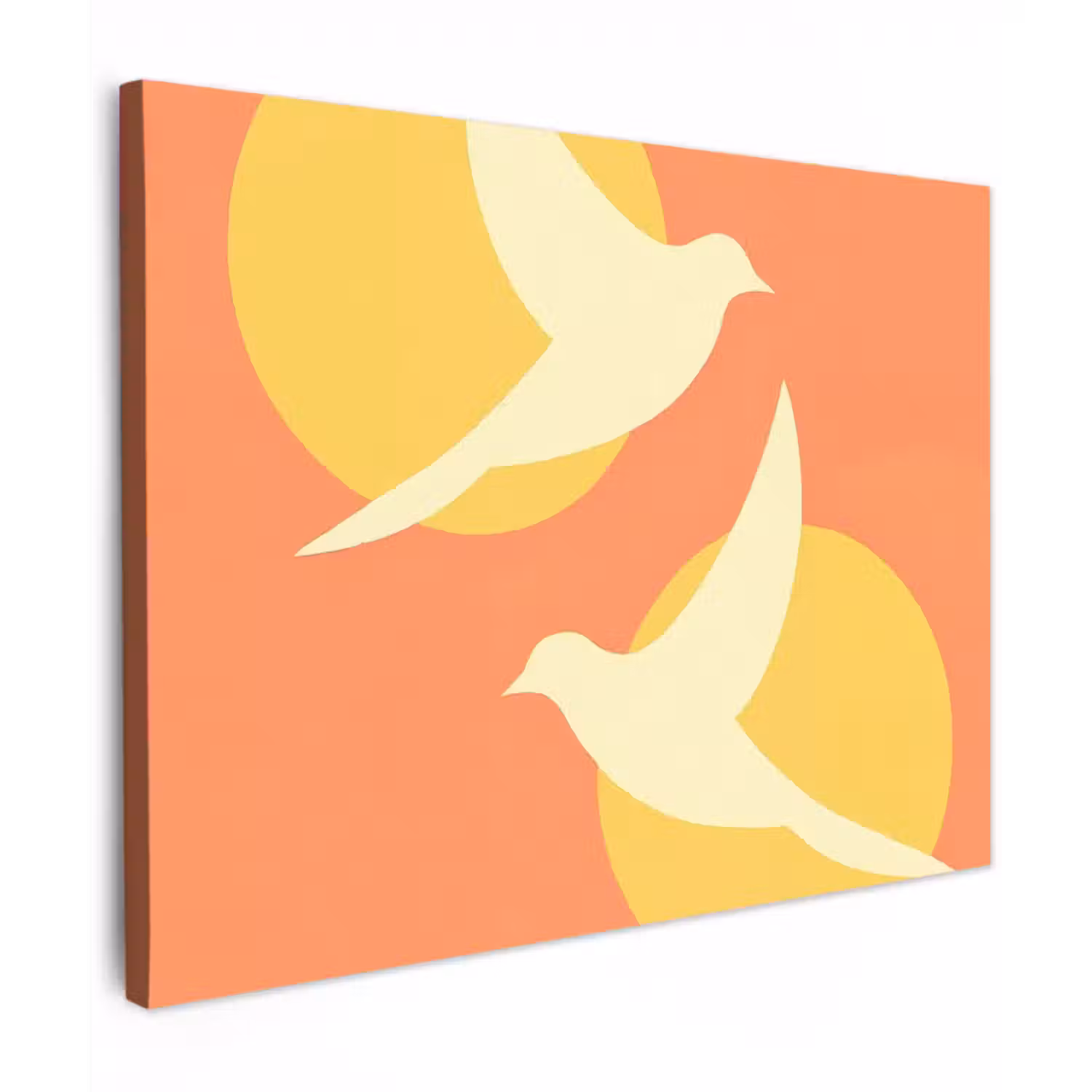 Canvas schilderij - Vogels - Cirkels - Geel