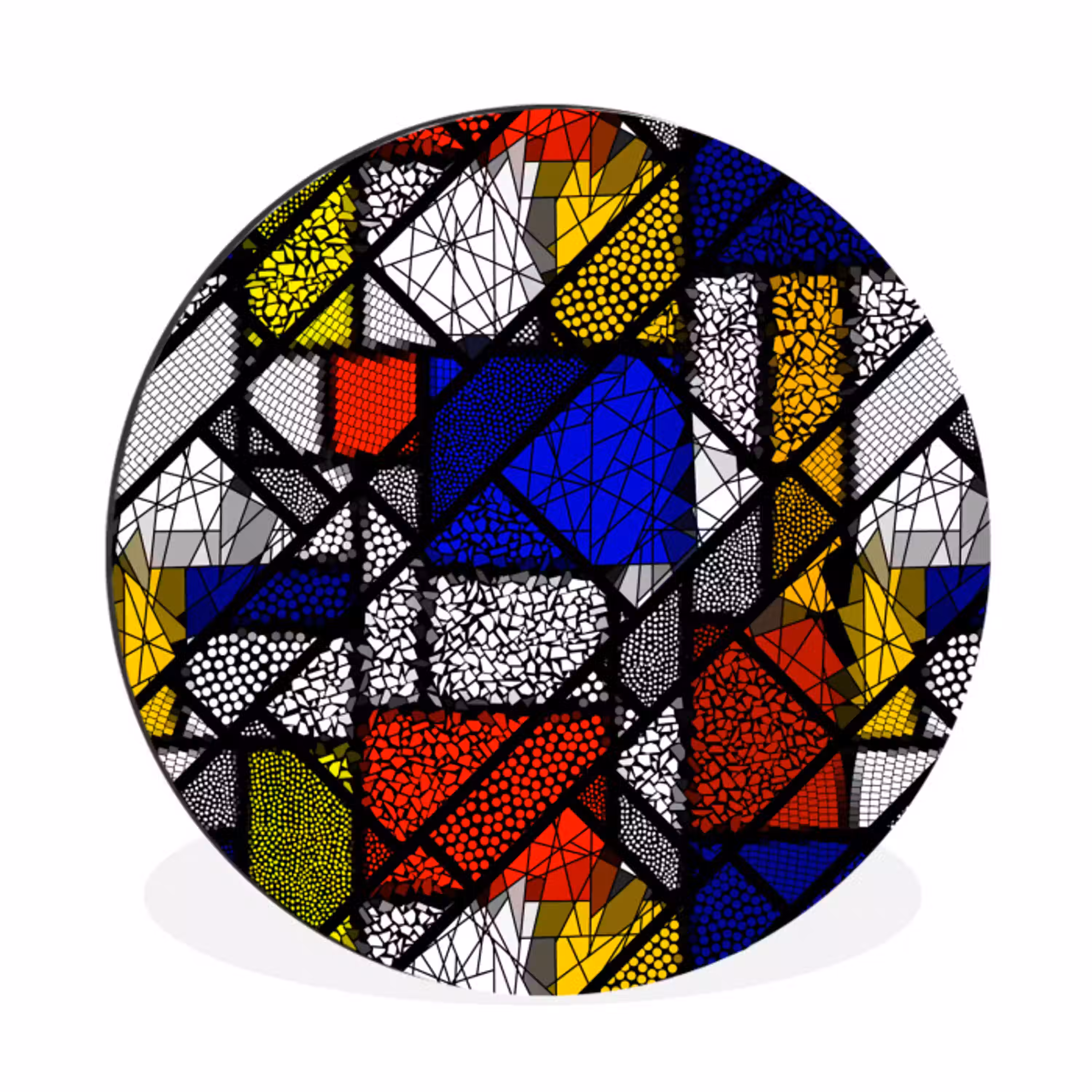 Mondriaan - Glas in lood - Oude Meesters - Kunstwerk - Abstract - Schilderij Wandcirkel aluminium klein -3d
