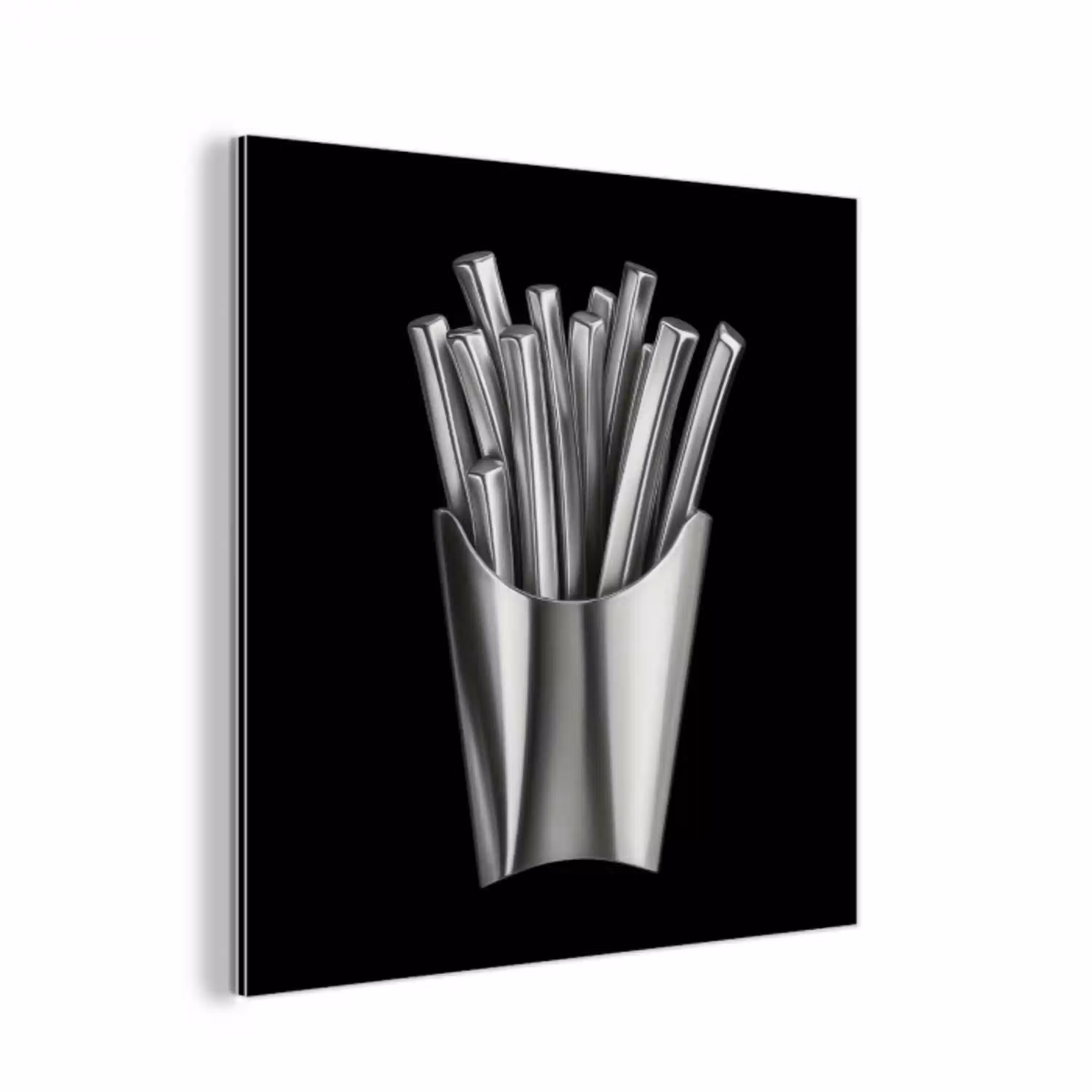 Frietjes - Futuristisch - Zilver aluminium wit klein -3d