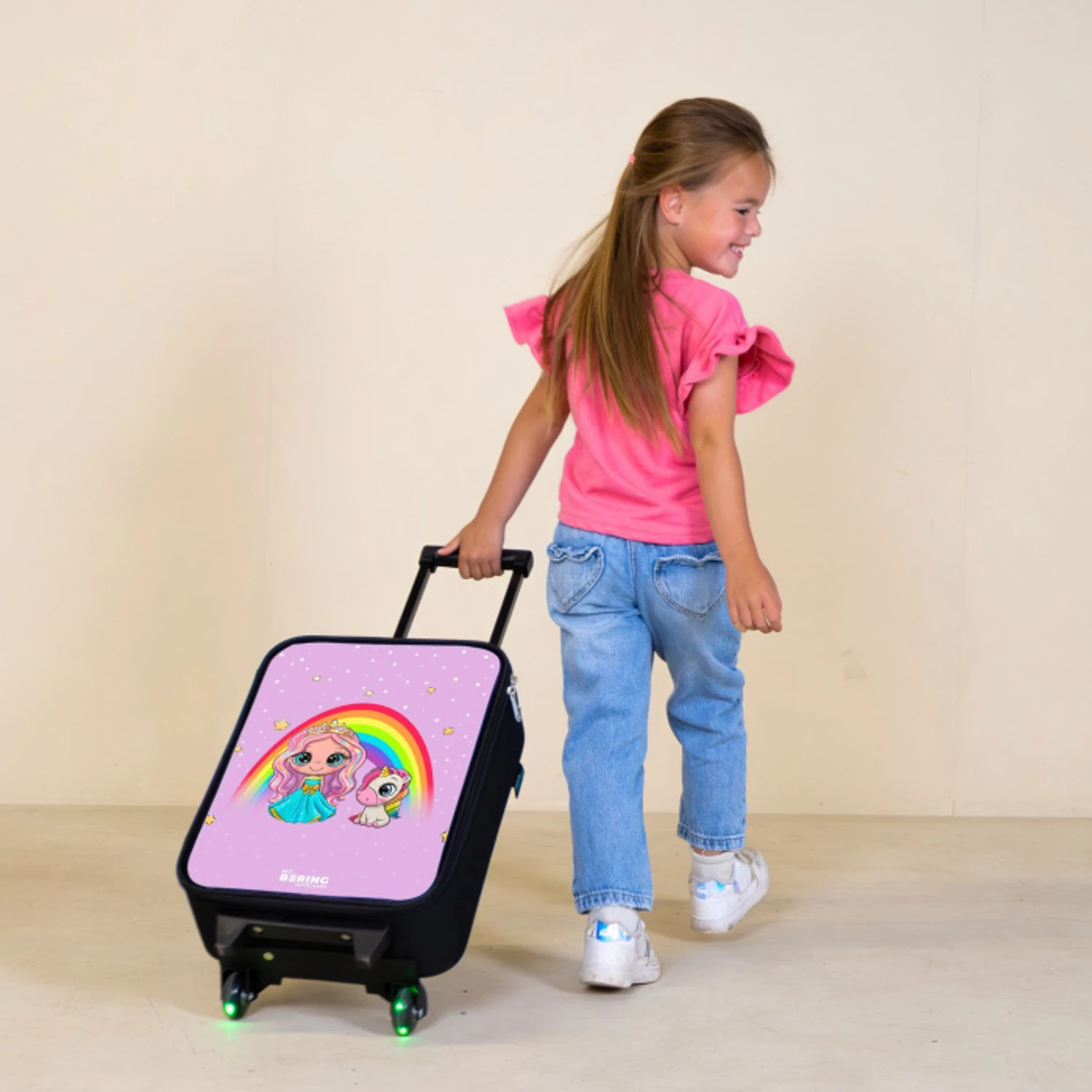 Prinses en een eenhoorn bij een regenboog paars Kinderkoffer - Zwart klein -sfeer1