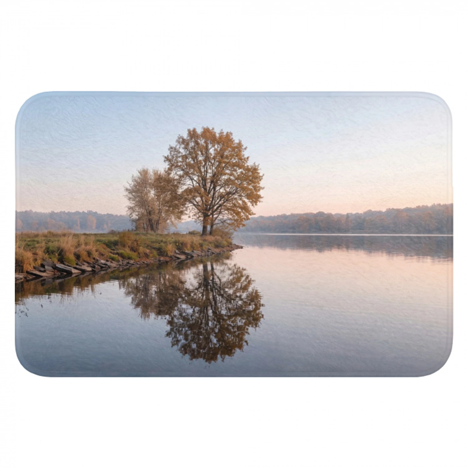 Bomen - Reflectie - Water - Zonsopgang - Serene Badmat klein -3d