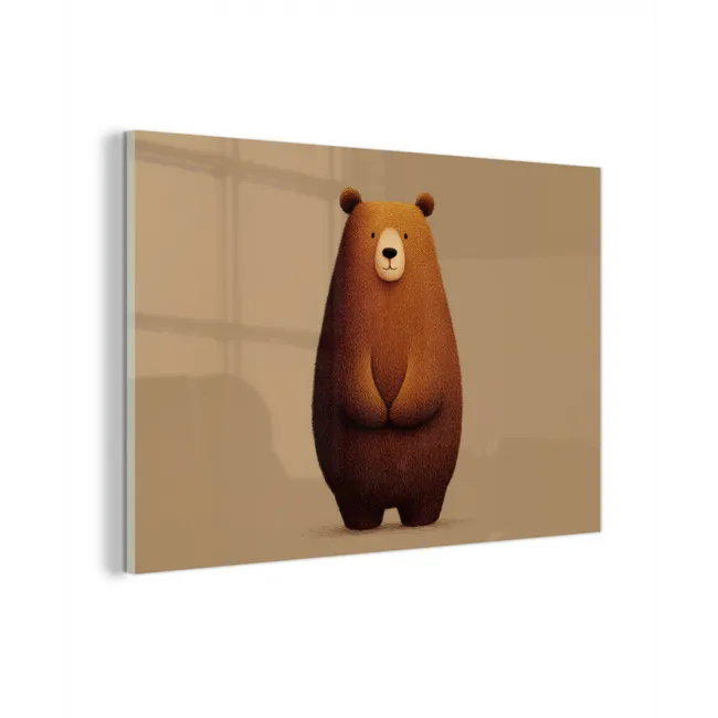 Glas schilderij - Beer - Minimalistisch - Bruin