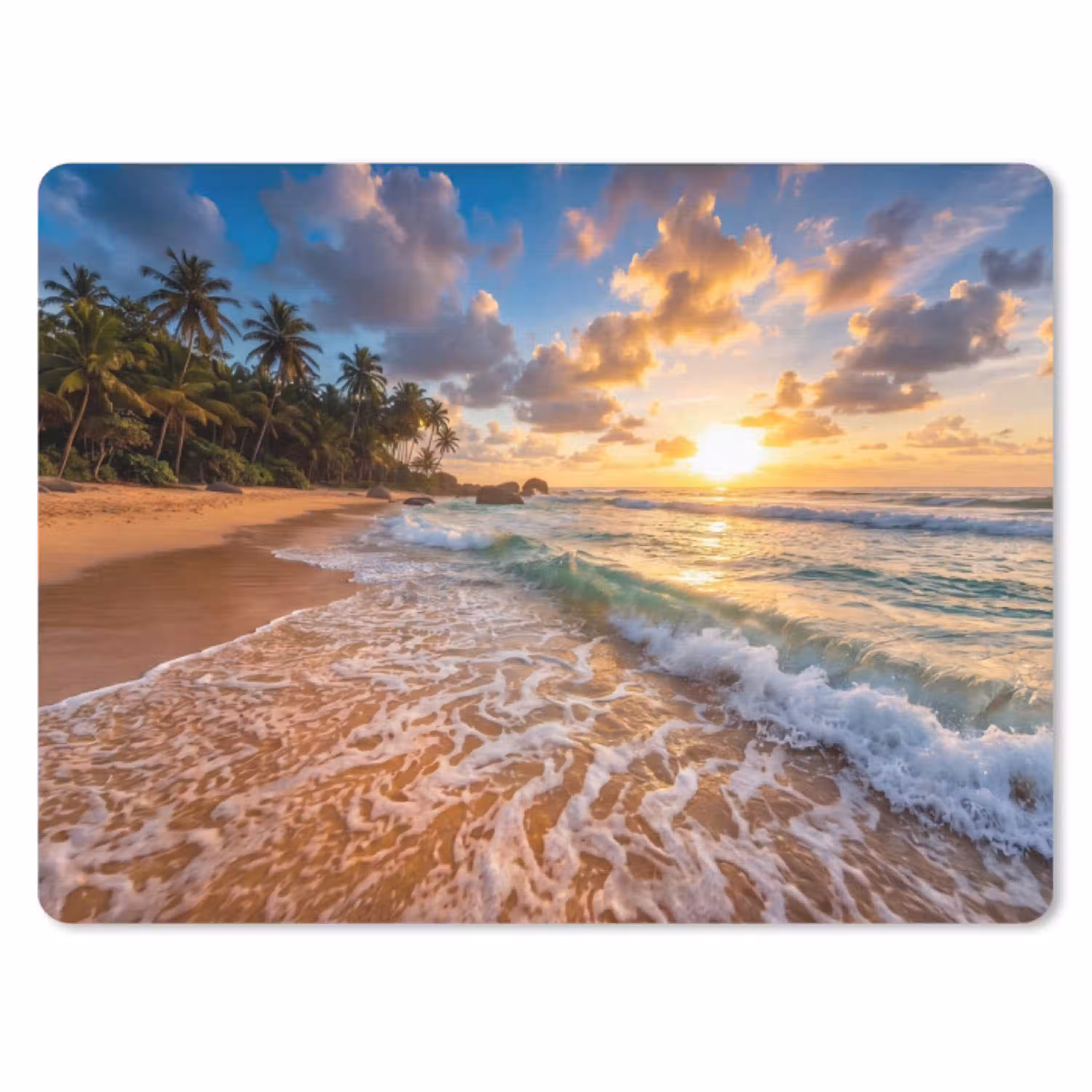 Strand - Zonsondergang - Golven - Natuur - Goud muismat rubber klein -3d