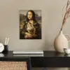 Mona Lisa - Kat - Leonardo da Vinci - Vintage - Kunstwerk - Oude meesters - Schilderij poster papier klein -sfeer1