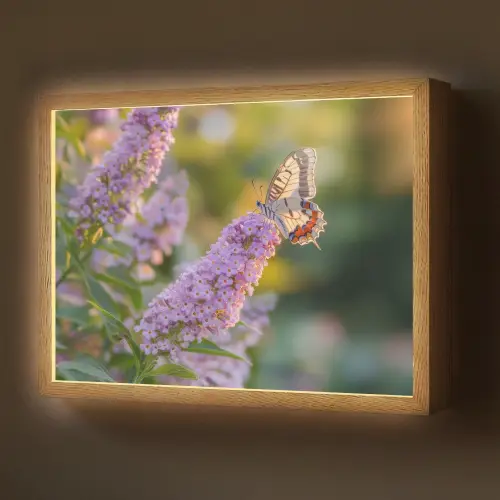 Sierlijke - Vlinder - Paarse - Bloemen Light Box met batterij (Wandlamp) middel -z3d_website